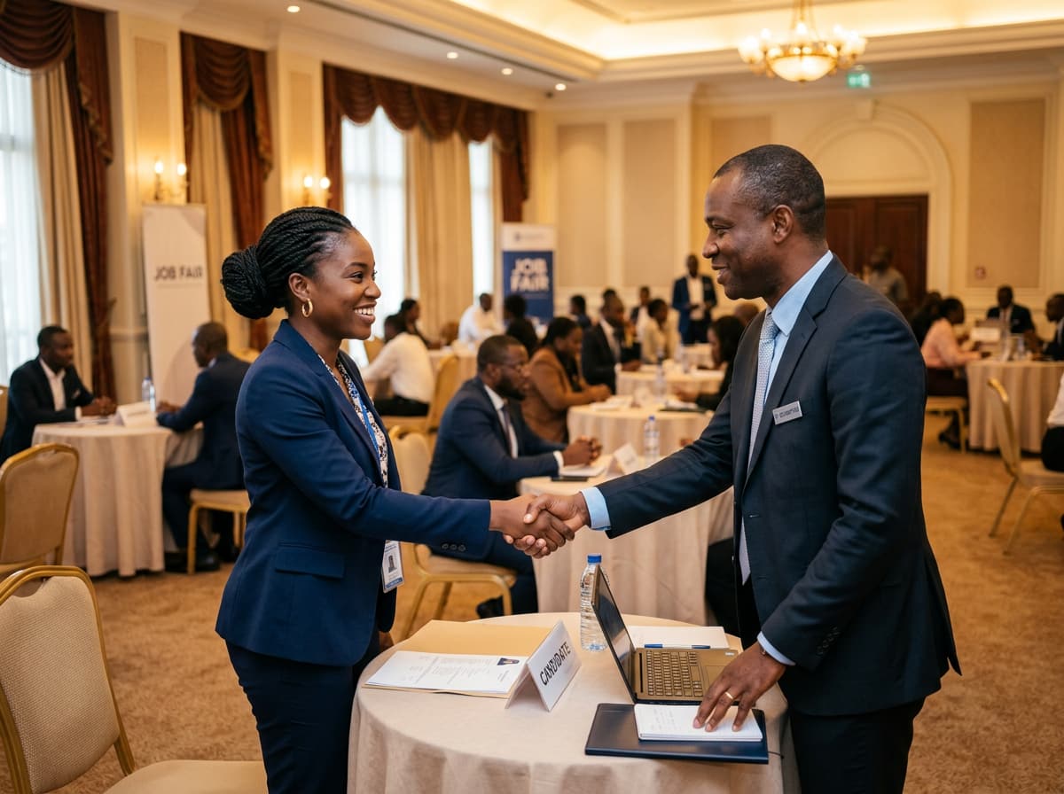 Une candidate serre la main d’un recruteur au Speed Job Dating